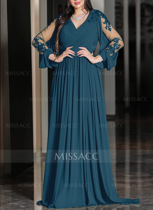 A-Line V-Neck Long Sleeves Chiffon Mother Of The Bride Dresses