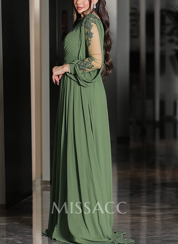 A-Line V-Neck Long Sleeves Chiffon Mother Of The Bride Dresses With Lace