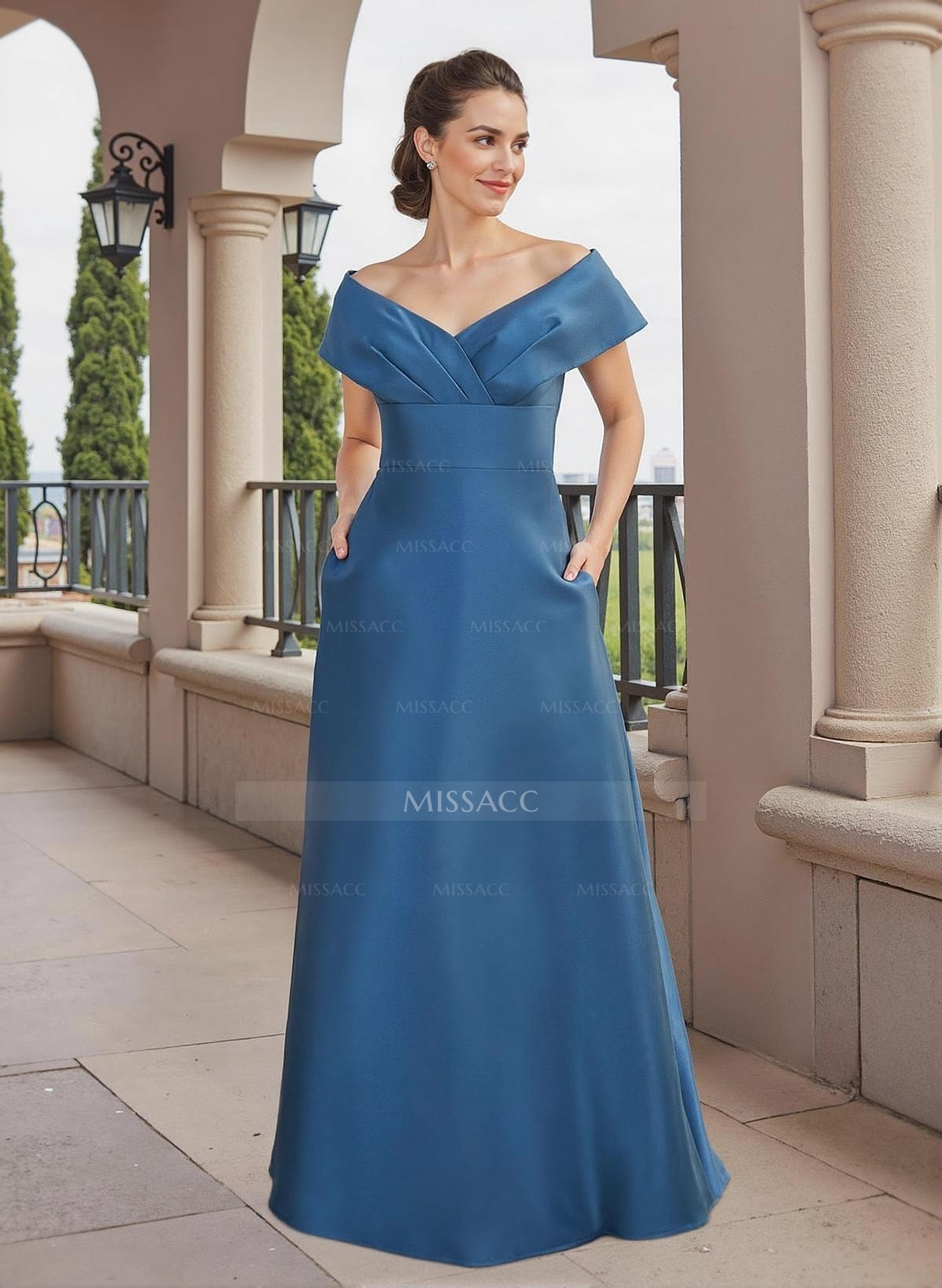 Cap Shoulder A-Line Satin Mother Of The Bride Dresses With Pockets