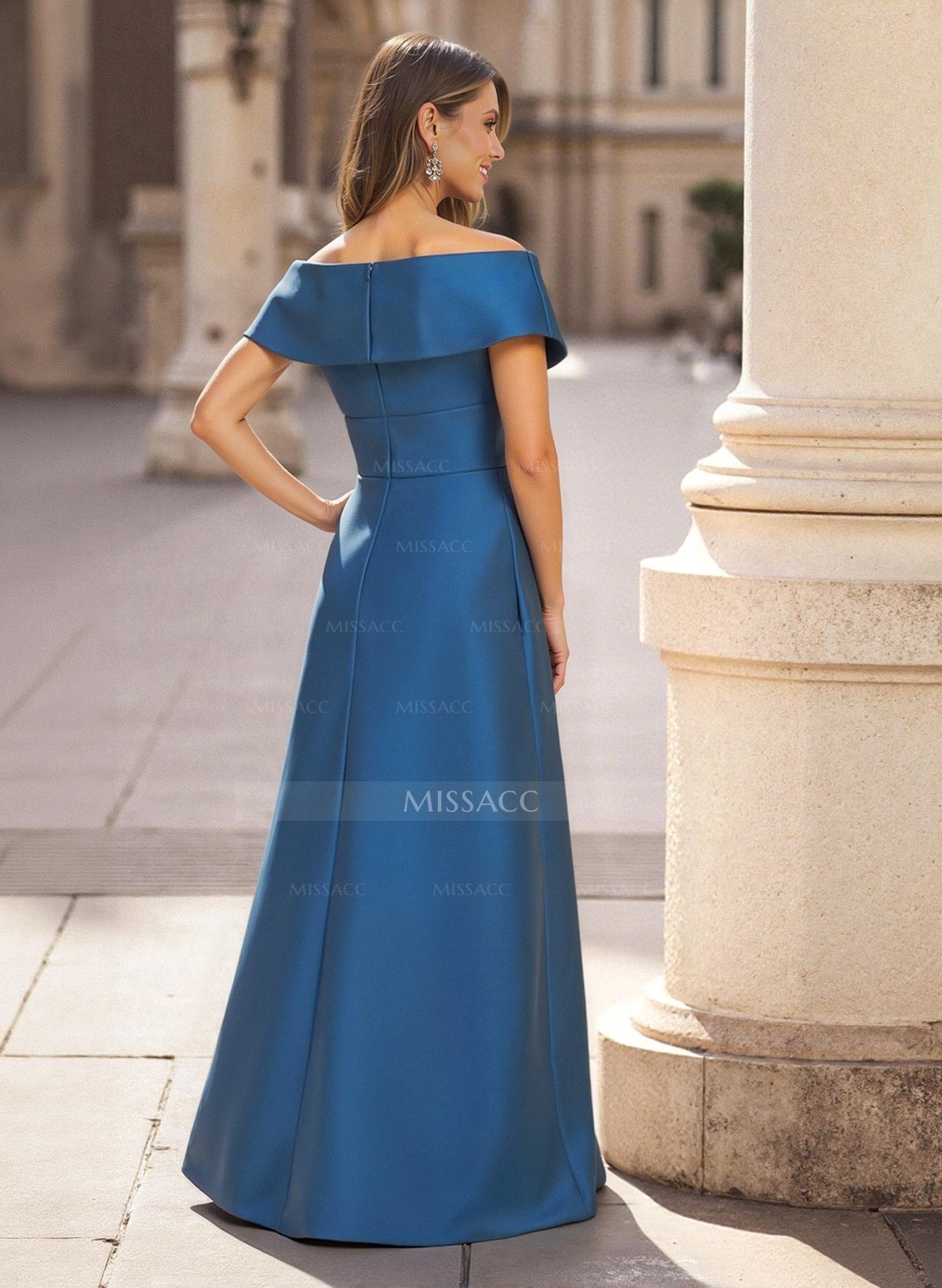Cap Shoulder A-Line Satin Mother Of The Bride Dresses With Pockets