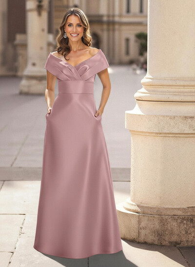 Cap Shoulder A-Line Satin Mother Of The Bride Dresses With Pockets