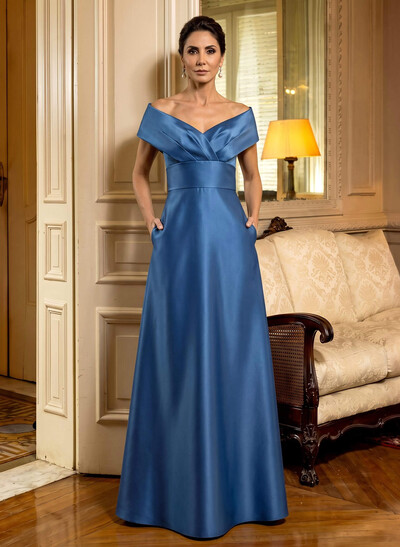 Cap Shoulder A-Line Satin Mother Of The Bride Dresses With Pockets