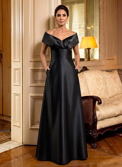 Cap Shoulder A-Line Satin Mother Of The Bride Dresses With Pockets