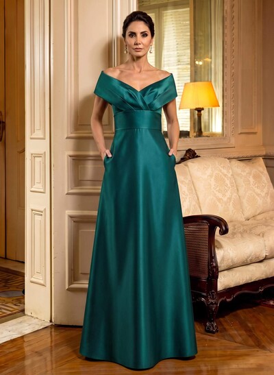 Cap Shoulder A-Line Satin Mother Of The Bride Dresses With Pockets