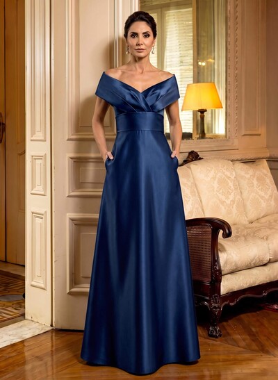 Cap Shoulder A-Line Satin Mother Of The Bride Dresses With Pockets