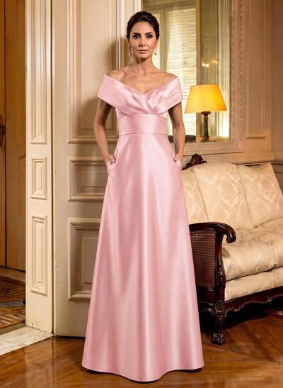 Cap Shoulder A-Line Satin Mother Of The Bride Dresses With Pockets