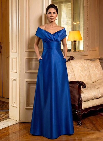 Cap Shoulder A-Line Satin Mother Of The Bride Dresses With Pockets