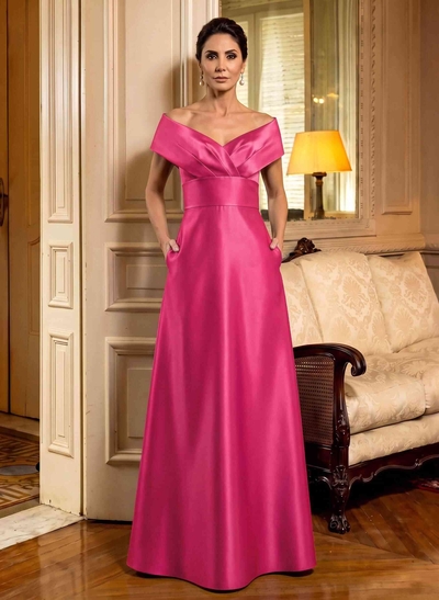 Cap Shoulder A-Line Satin Mother Of The Bride Dresses With Pockets