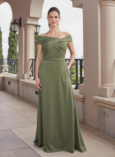 A-Line Off-The-Shoulder Silk Like Satin Mother Of The Bride Dresses With Ruffle