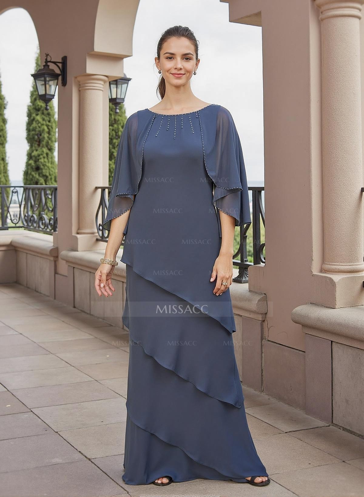 Elegant Wrap Sheath/Column Mother Of The Bride Dresses With Beading