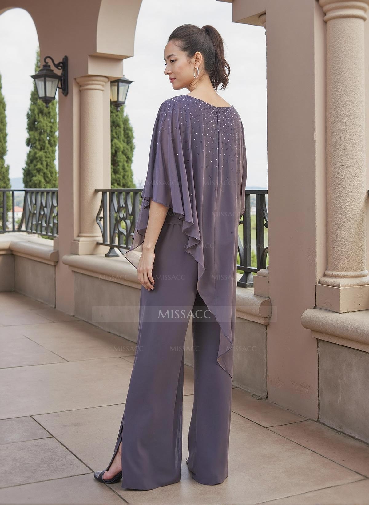 Jumpsuit/Pantsuit Beading Wrap Chiffon Mother Of The Bride Dresses