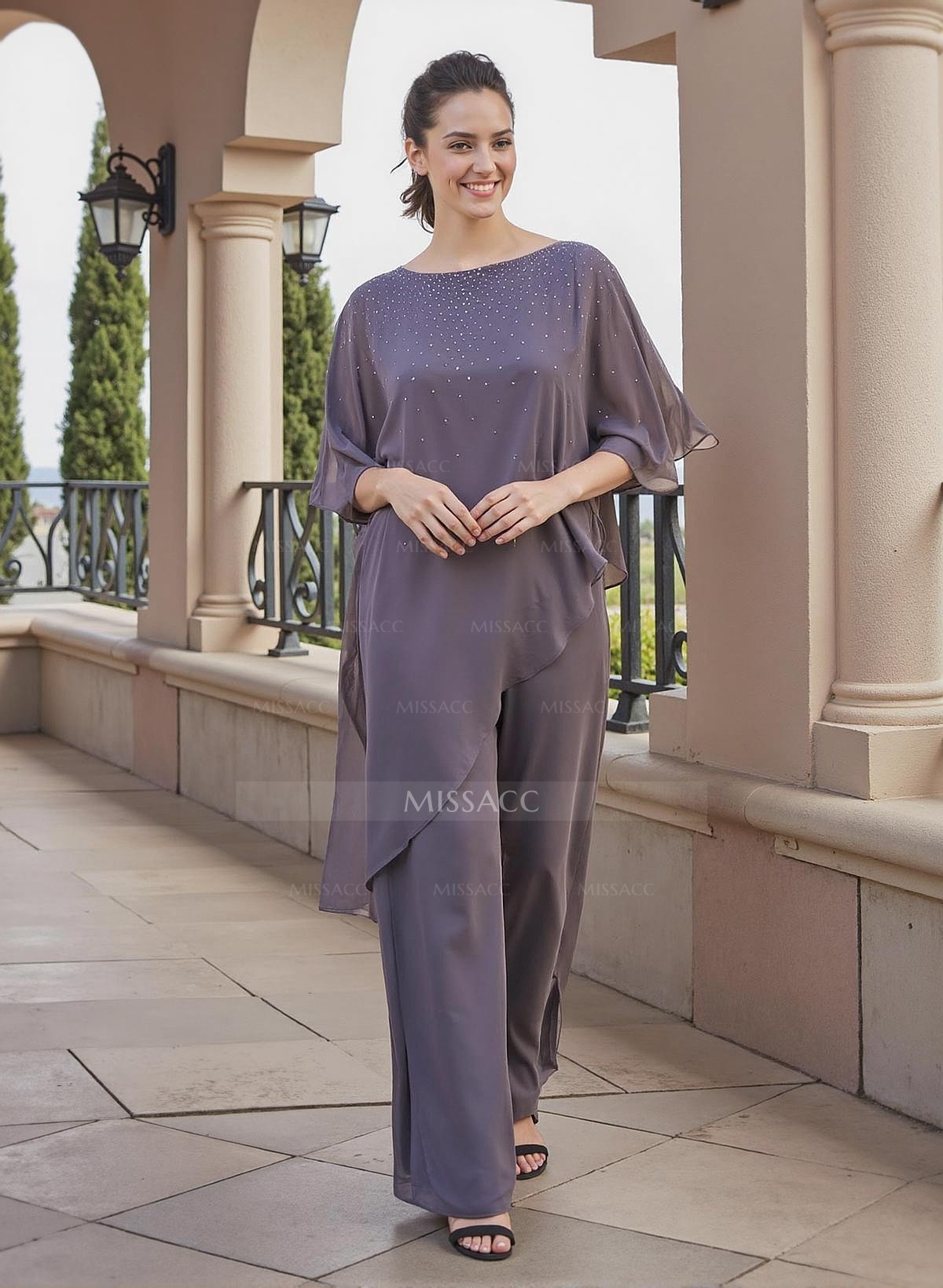 Jumpsuit/Pantsuit Beading Wrap Chiffon Mother Of The Bride Dresses