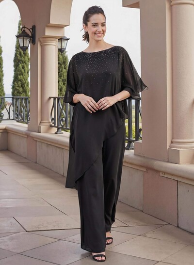 Jumpsuit/Pantsuit Beading Wrap Chiffon Mother Of The Bride Dresses