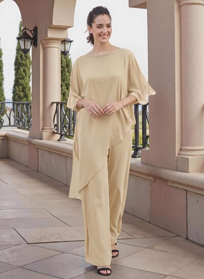 Jumpsuit/Pantsuit Beading Wrap Chiffon Mother Of The Bride Dresses