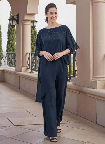 Jumpsuit/Pantsuit Beading Wrap Chiffon Mother Of The Bride Dresses