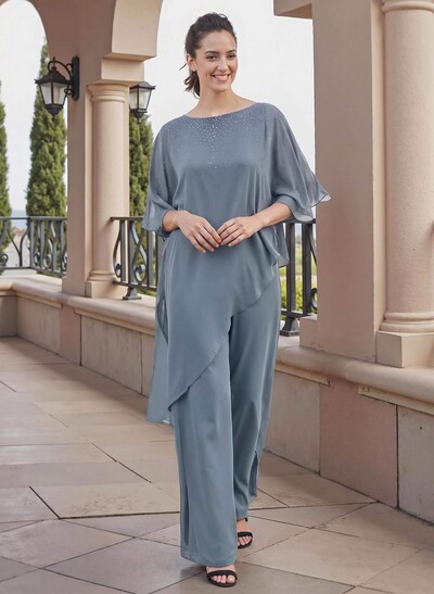 Jumpsuit/Pantsuit Beading Wrap Chiffon Mother Of The Bride Dresses