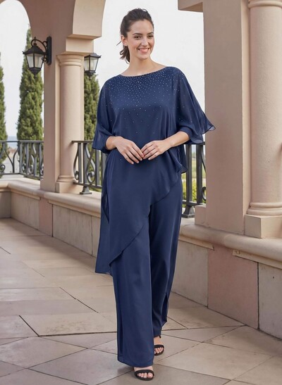Jumpsuit/Pantsuit Beading Wrap Chiffon Mother Of The Bride Dresses