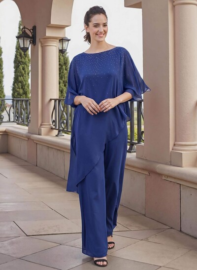 Jumpsuit/Pantsuit Beading Wrap Chiffon Mother Of The Bride Dresses