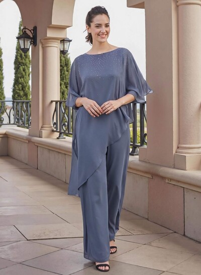 Jumpsuit/Pantsuit Beading Wrap Chiffon Mother Of The Bride Dresses