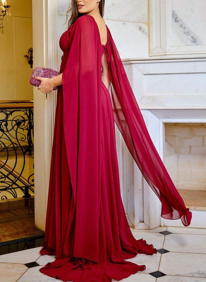 Cape A-Line Chiffon Sweetheart Mother Of The Bride Dresses