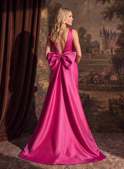 Trumpet/Mermaid V-Neck Satin Mother Of The Bride Dresses With Bow(s)