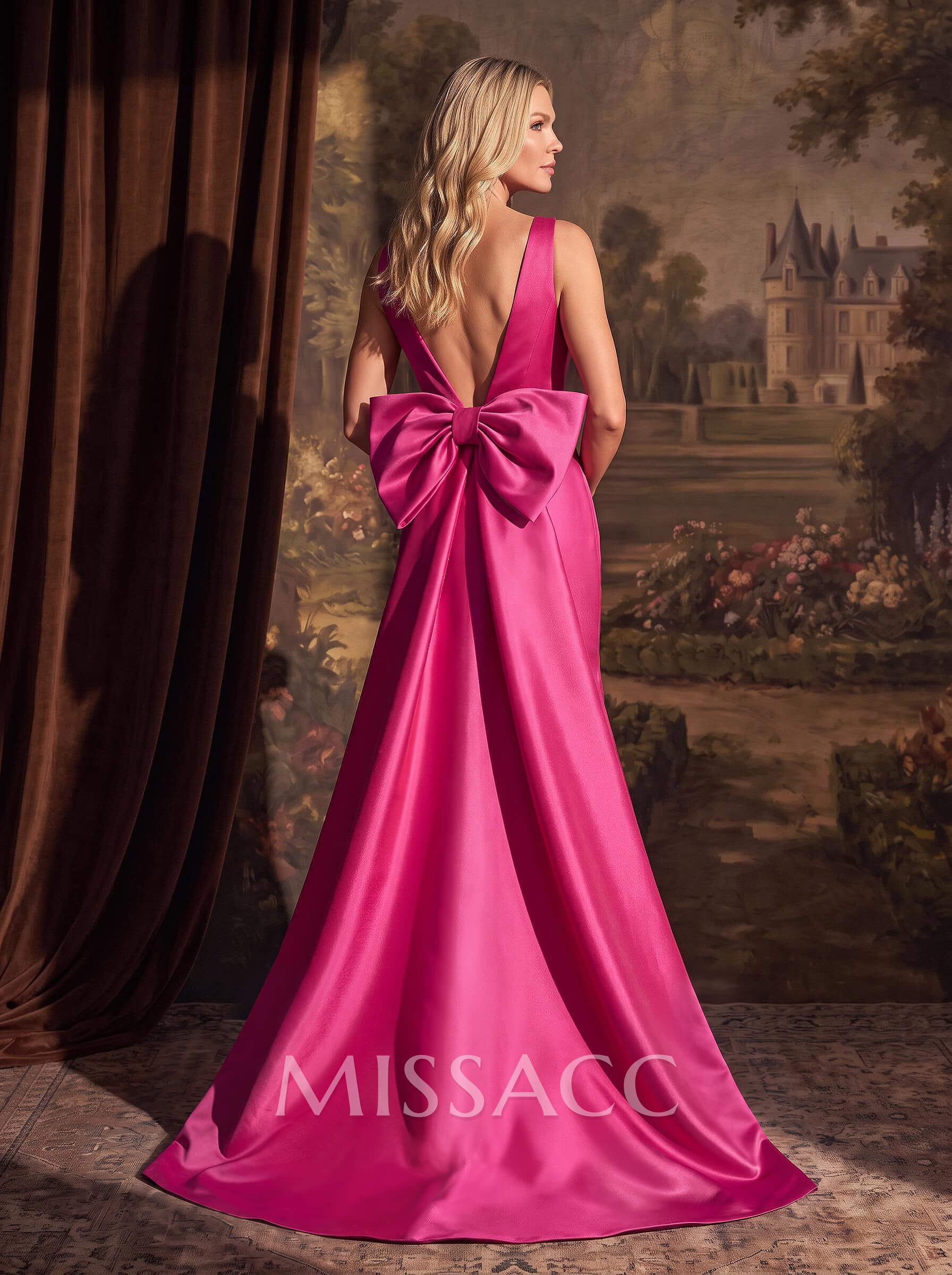 Trumpet/Mermaid V-Neck Satin Mother Of The Bride Dresses With Bow(s)