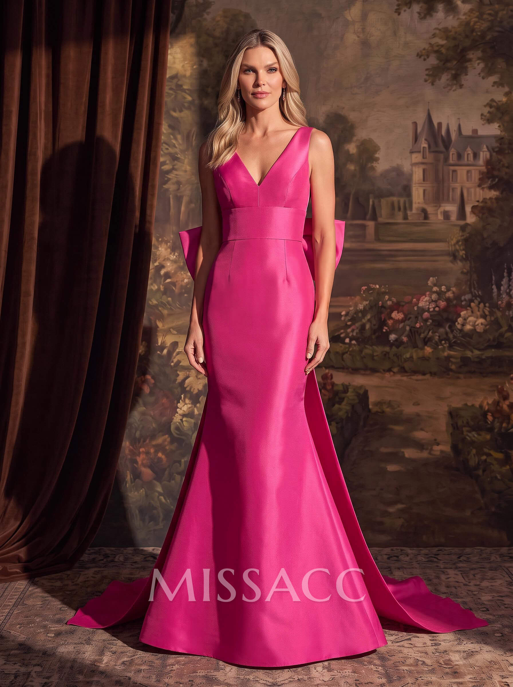 Trumpet/Mermaid V-Neck Satin Mother Of The Bride Dresses With Bow(s)