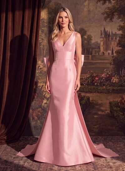 Trumpet/Mermaid V-Neck Satin Mother Of The Bride Dresses With Bow(s)
