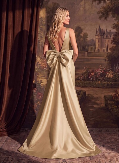 Trumpet/Mermaid V-Neck Satin Mother Of The Bride Dresses With Bow(s)