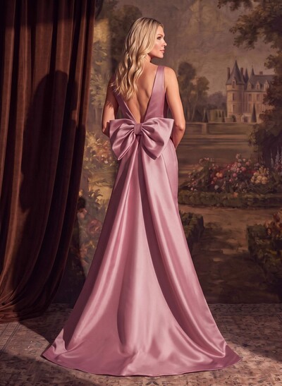 Trumpet/Mermaid V-Neck Satin Mother Of The Bride Dresses With Bow(s)