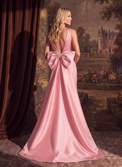 Trumpet/Mermaid V-Neck Satin Mother Of The Bride Dresses With Bow(s)
