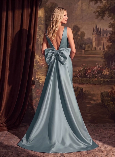 Trumpet/Mermaid V-Neck Satin Mother Of The Bride Dresses With Bow(s)