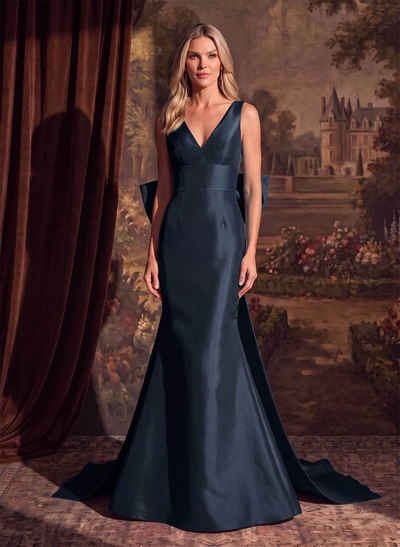 Trumpet/Mermaid V-Neck Satin Mother Of The Bride Dresses With Bow(s)