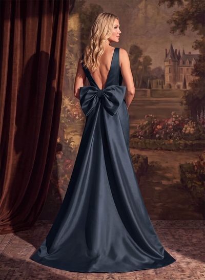 Trumpet/Mermaid V-Neck Satin Mother Of The Bride Dresses With Bow(s)