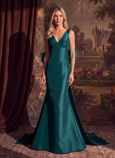 Trumpet/Mermaid V-Neck Satin Mother Of The Bride Dresses With Bow(s)