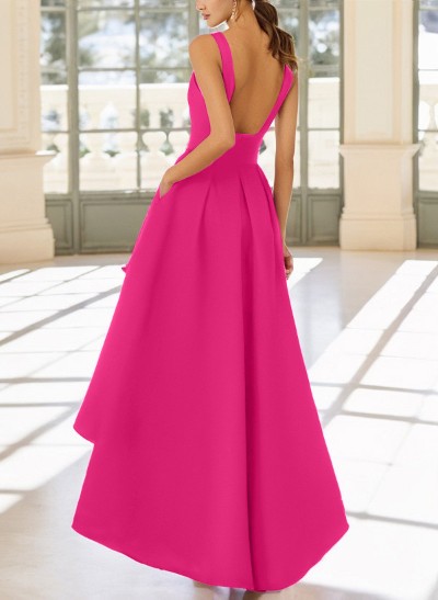 A-Line V-Neck Sleeveless Floor-Length Satin Bridesmaid Dresses