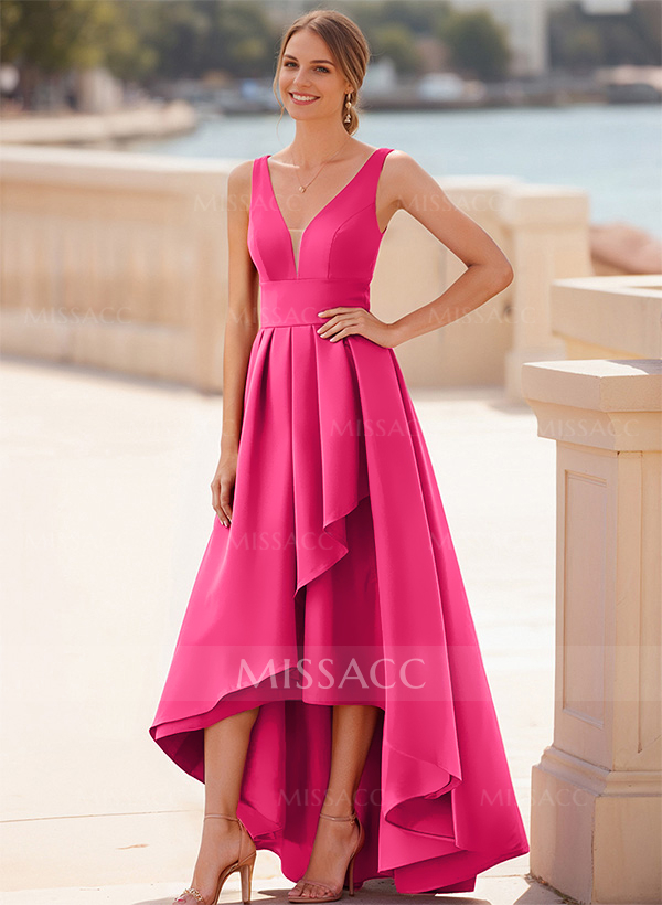 A-Line V-Neck Sleeveless Floor-Length Satin Mother Of The Bride Dresses