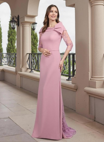 Sheath/Column Scoop Neck Elastic Satin Mother Of The Bride Dresses With Lace