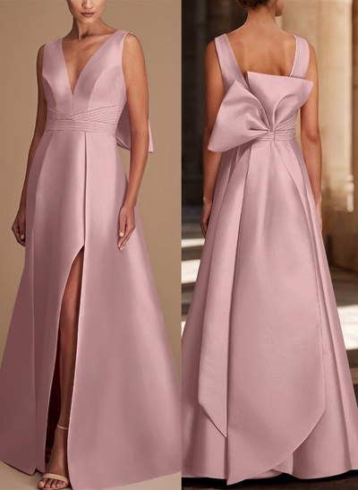 V-Neck Satin A-Line Mother Of The Bride Dresses With Bow