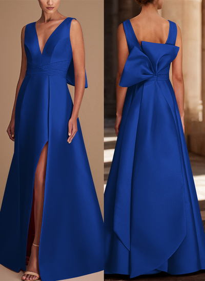 V-Neck Satin A-Line Mother Of The Bride Dresses With Bow