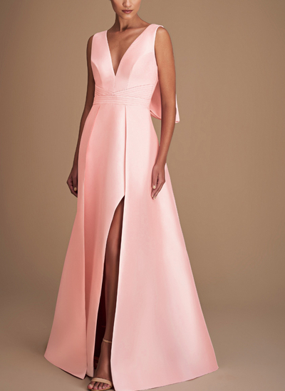 V-Neck Satin A-Line Mother Of The Bride Dresses With Bow