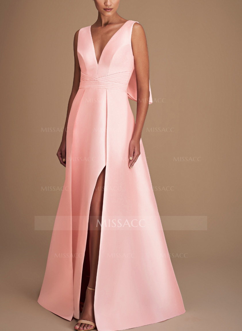 V-Neck Satin A-Line Mother Of The Bride Dresses With Bow