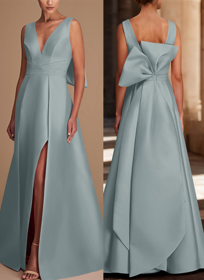 V-Neck Satin A-Line Mother Of The Bride Dresses With Bow