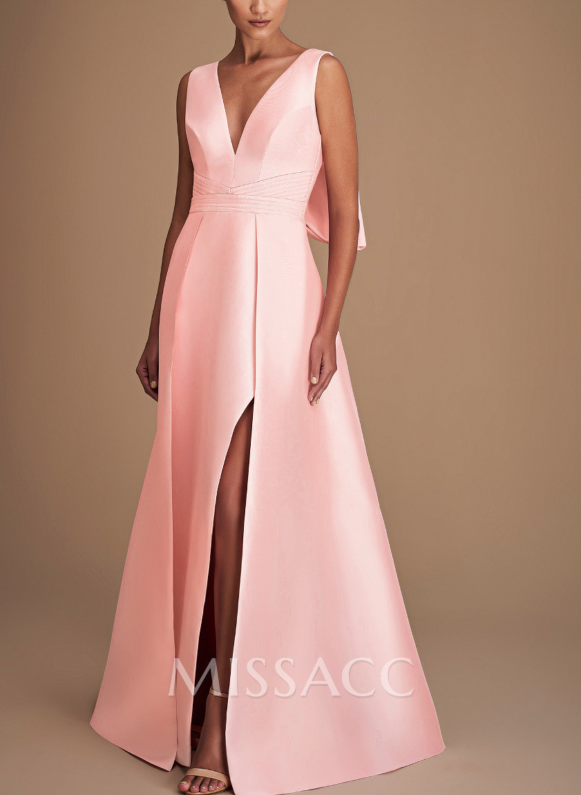 V-Neck Satin A-Line Mother Of The Bride Dresses With Bow V-Neck Satin A-Line Mother Of The Bride Dresses With Bow