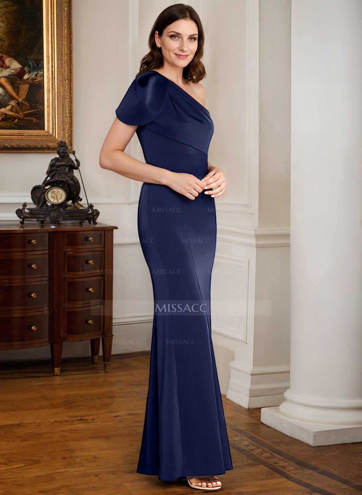 Sheath/Column One-Shoulder Sleeveless Satin Mother Of The Bride Dresses