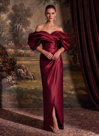 Sheath/Column Off-The-Shoulder Sleeveless Floor-Length Satin Evening Dresses