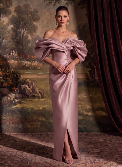 Sheath/Column Off-The-Shoulder Sleeveless Satin Mother Of The Bride Dresses
