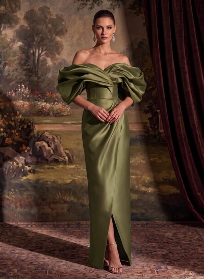 Sheath/Column Off-The-Shoulder Sleeveless Floor-Length Satin Evening Dresses
