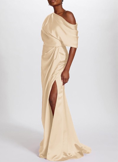 Sheath/Column Asymmetrical Silk Like Satin Mother Of The Bride Dresses With Split Front