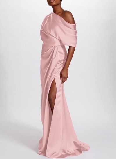 Sheath/Column Asymmetrical Silk Like Satin Mother Of The Bride Dresses With Split Front